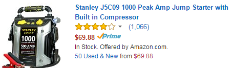 Top Best Gift Ideas List Stanley J5C09 1000 Peak Amp Jump Starter with Built in Compressor